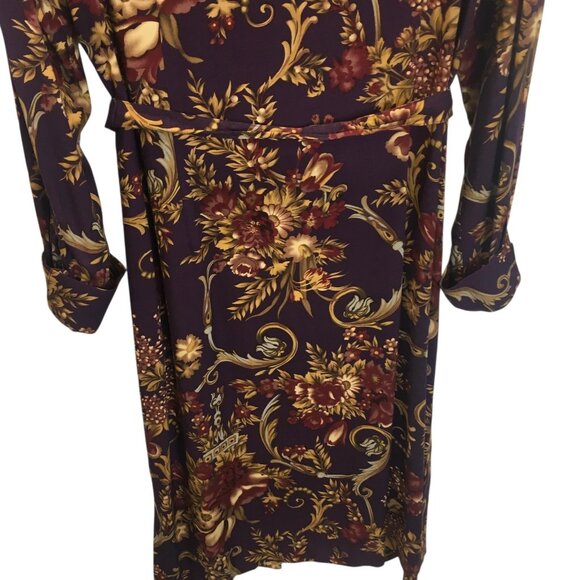Old Money Classic Shirt Dress Womens 10 Purple Floral Button Belted Rayon - Picture 8 of 15